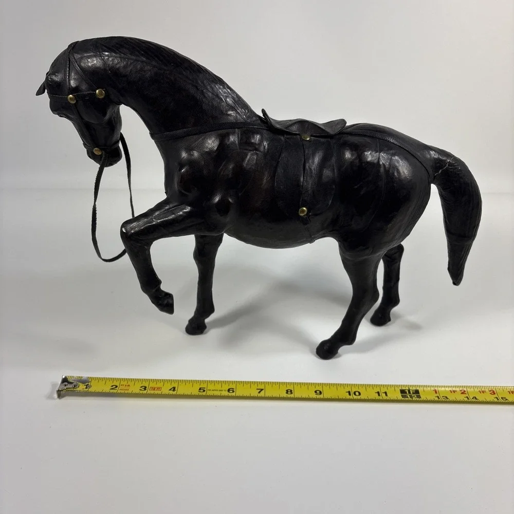 Vintage Leather Wrapped Horse Figurine 16 X 11 In Black Equestrian Western Decor